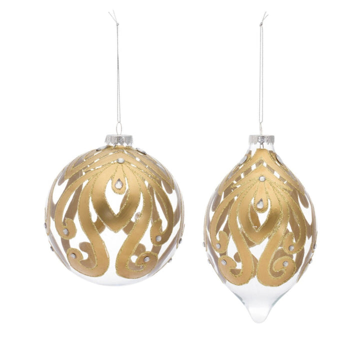 Gold Ornate Embellished Ornaments Set of 2