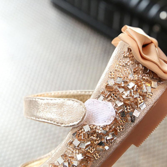 Gold / Silver / Pink Leather Bow Sequin Flower Girl Shoes