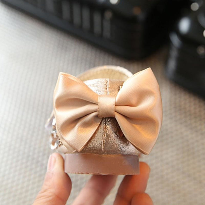 Gold / Silver / Pink Leather Bow Sequin Flower Girl Shoes