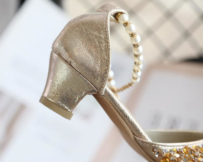 Gold / Silver Sequin Pearls Wedding Flower Girl Shoes