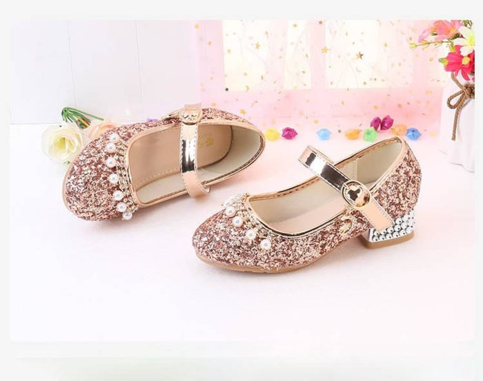 Gold / Silver Sequin Rhinestone Wedding Flower Girl Shoes