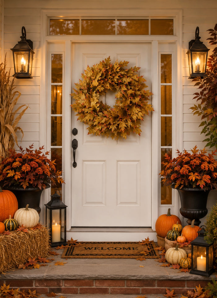 Golden Maple Leaf Wreath 30” – Luxe Fall Door
