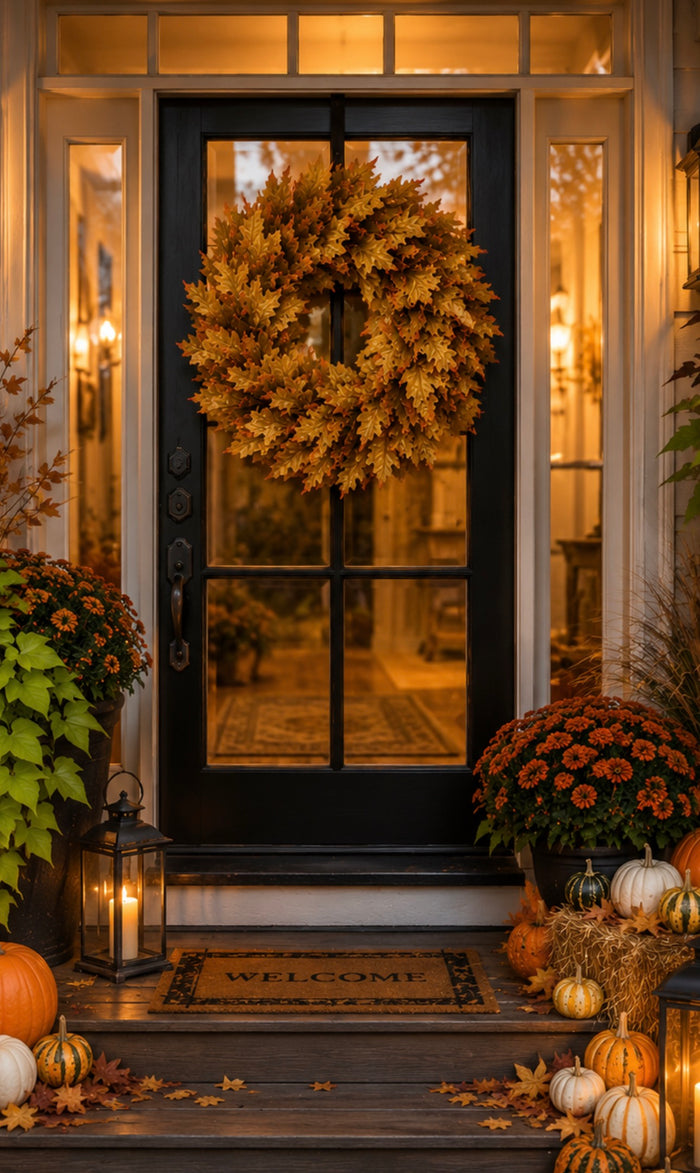 Golden Maple Leaf Wreath 30” – Luxe Fall Door