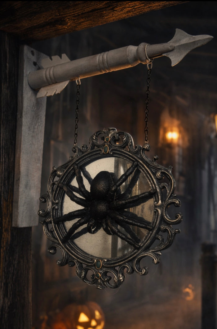 Gothic Spider Victorian Style Frame Arrow Replacement Mirrored Spider Double Sided Spooky Hanging Sign
