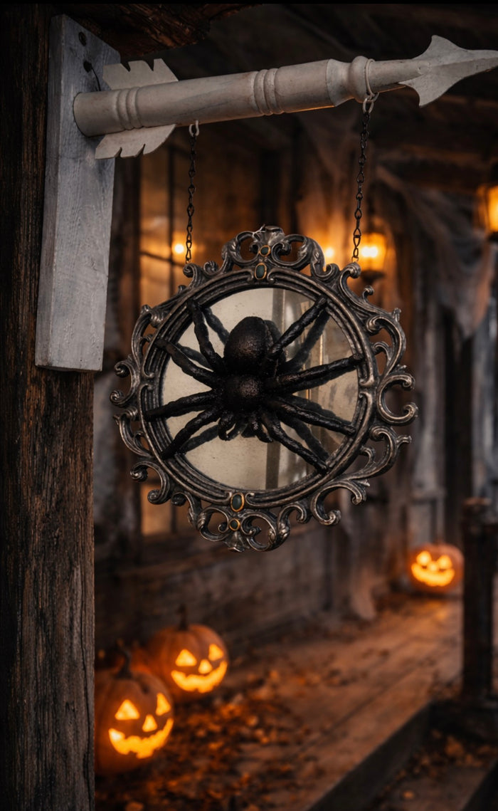 Gothic Spider Victorian Style Frame Arrow Replacement Mirrored Spider Double Sided Spooky Hanging Sign