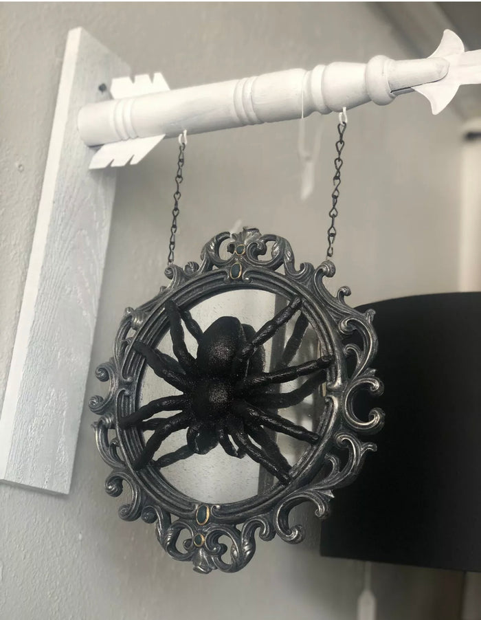 Gothic Spider Victorian Style Frame Arrow Replacement Mirrored Spider Double Sided Spooky Hanging Sign