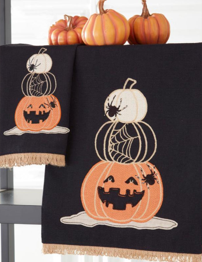 Halloween Jack-o-Lantern Stitched Black Towel