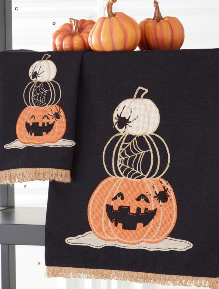 Halloween Jack-o-Lantern Stitched Black Towel