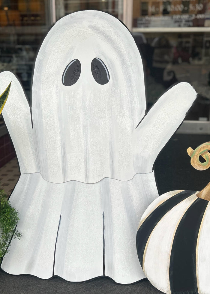 Halloween Large White Ghost Metal Stake Outdoor or Indoor