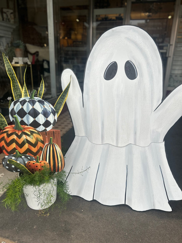 Halloween Large White Ghost Metal Stake Outdoor or Indoor