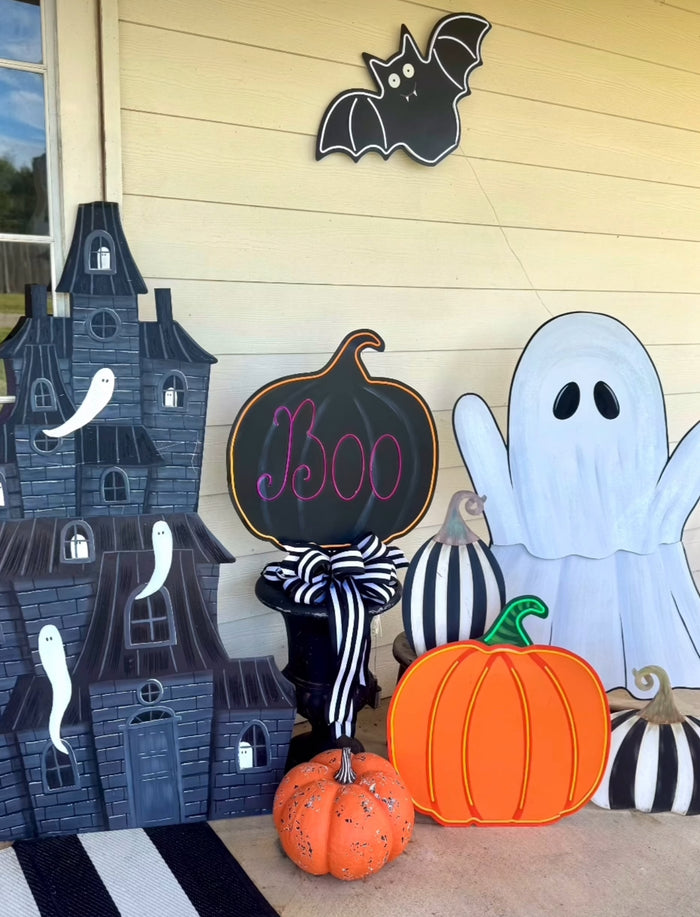 Halloween Large White Ghost Metal Stake Outdoor or Indoor