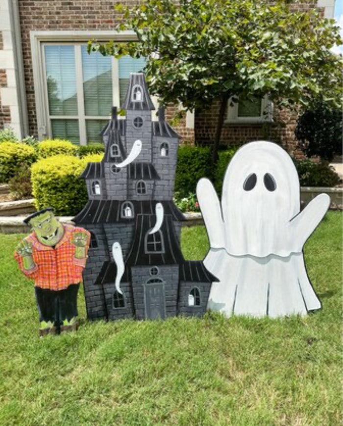 Halloween Large White Ghost Metal Stake Outdoor or Indoor