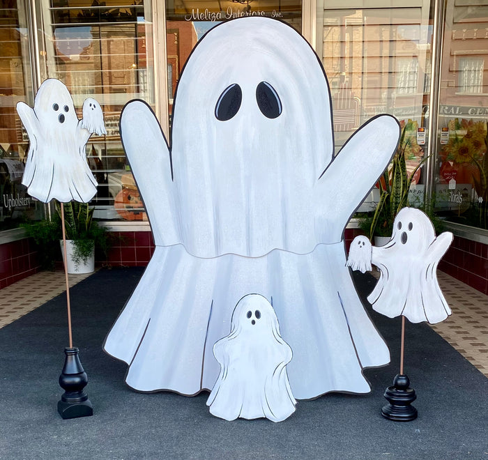 Halloween Large White Ghost Metal Stake Outdoor or Indoor