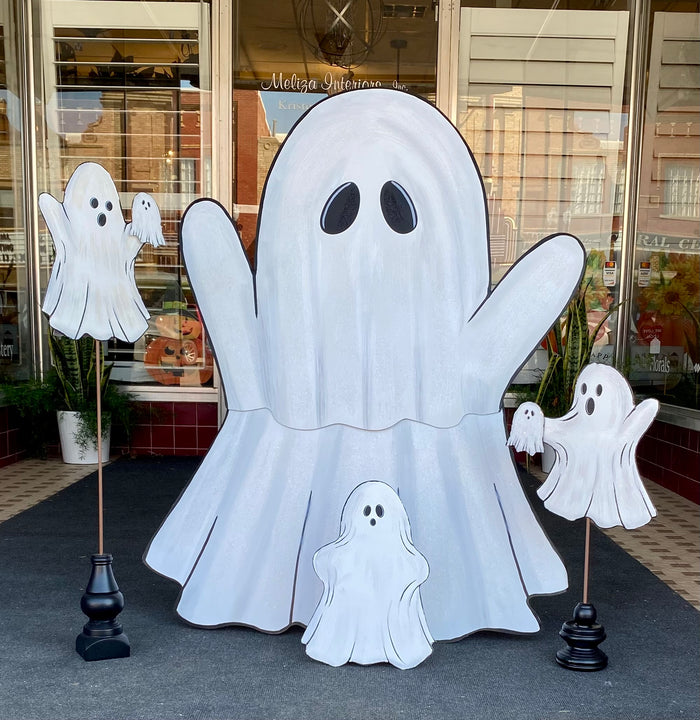 Halloween Large White Ghost Metal Stake Outdoor or Indoor