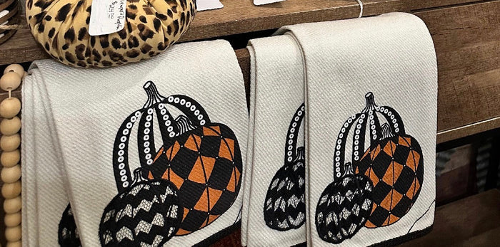 Harlequin, Chevron, Sequins Halloween White Orange & Black Towel