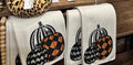 Harlequin, Chevron, Sequins Halloween White Orange & Black Towel