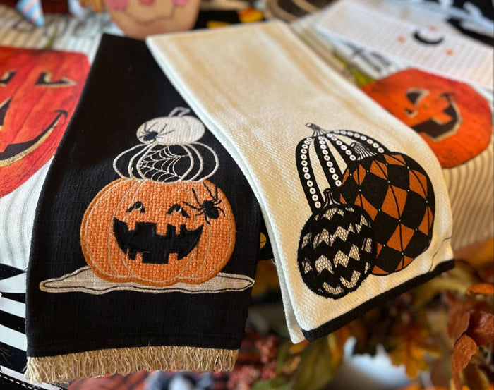 Harlequin, Chevron, Sequins Halloween White Orange & Black Towel
