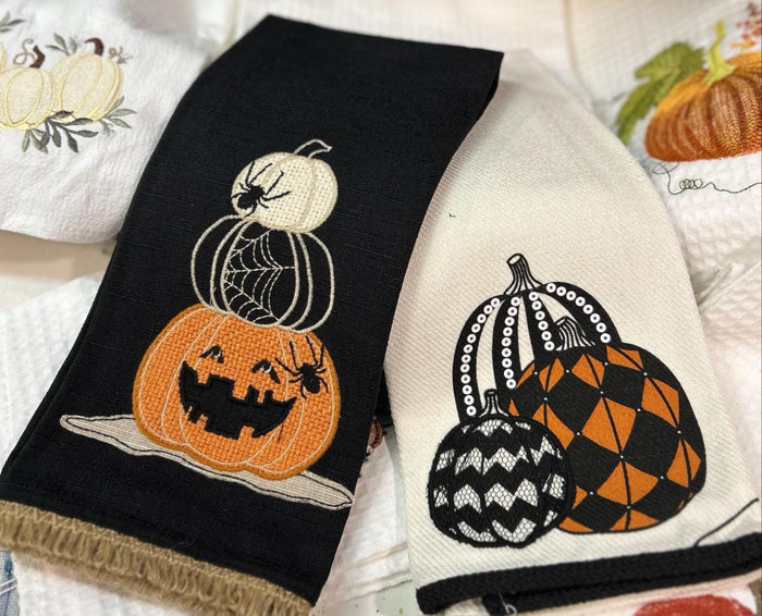 Harlequin, Chevron, Sequins Halloween White Orange & Black Towel