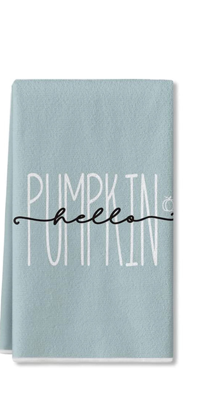 “Hello Pumpkin” Light Blue Hand Towel