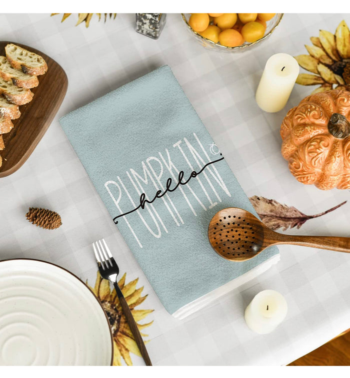 “Hello Pumpkin” Light Blue Hand Towel