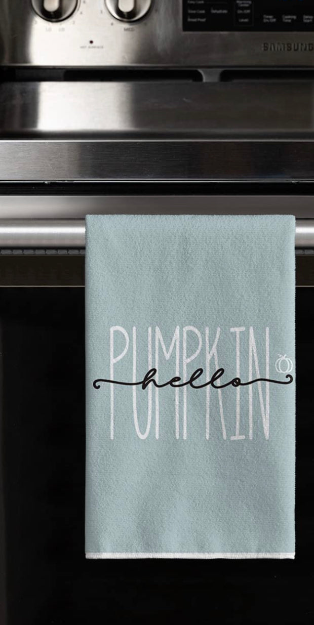 “Hello Pumpkin” Light Blue Hand Towel