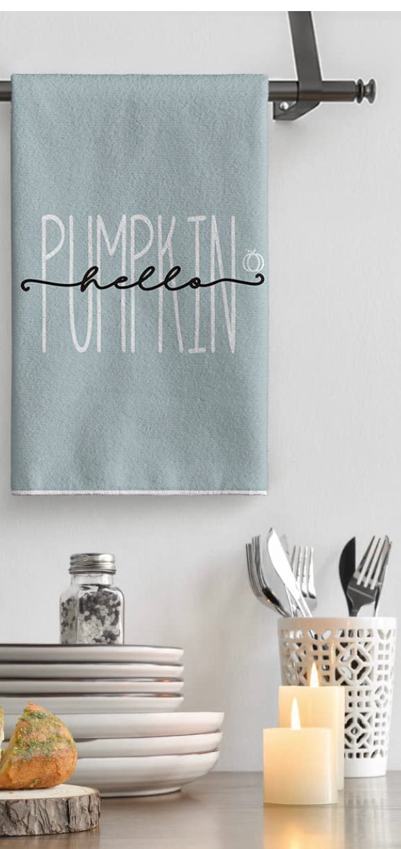 “Hello Pumpkin” Light Blue Hand Towel