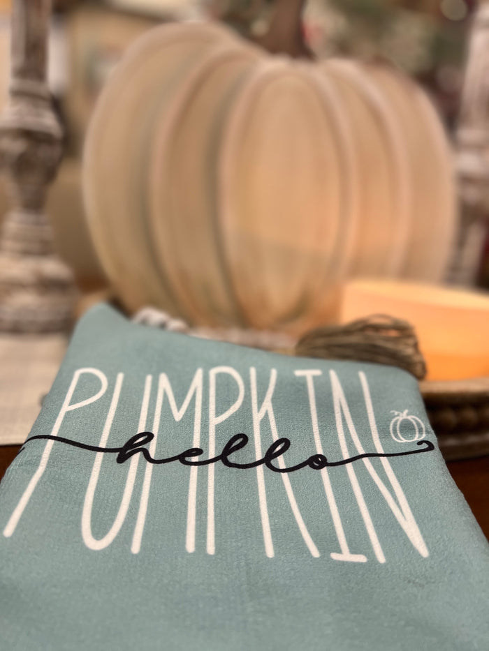 “Hello Pumpkin” Light Blue Hand Towel