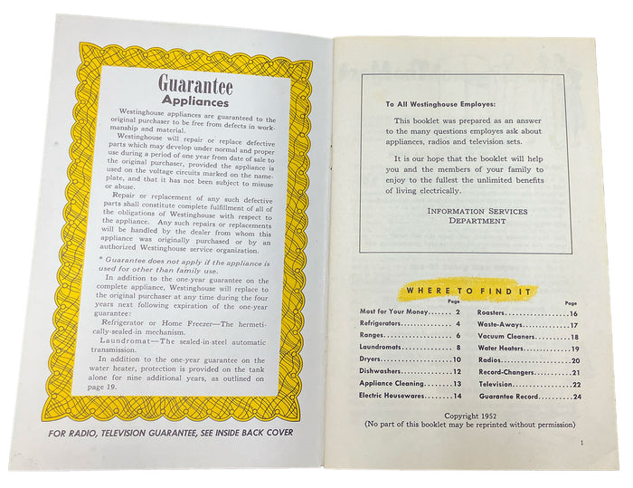 How to Get the Most for Your Money Booklet Westinghouse 1952 - Vintage Postcard Boutique
