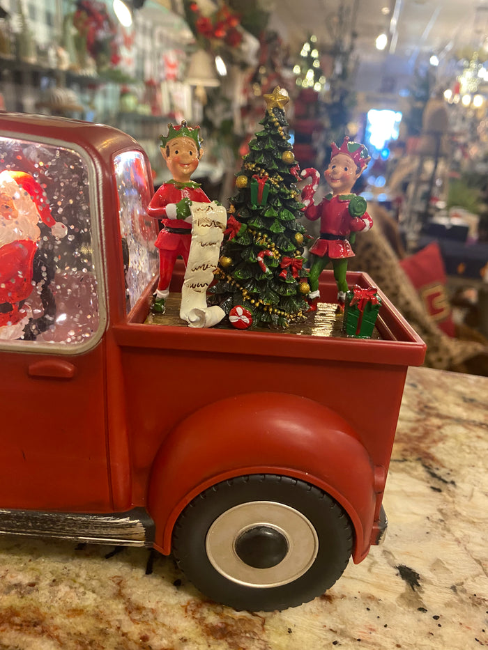 Red Farmhouse Truck LED Snow Globe with Santa Claus