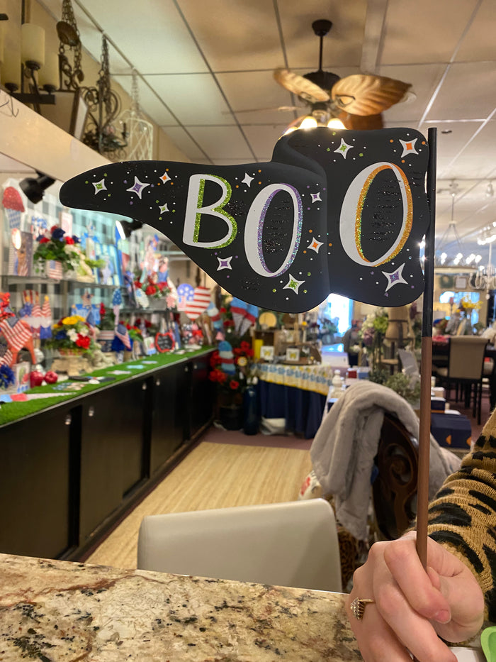 Boo & Spooky Metal Flags with Stakes Set of 2
