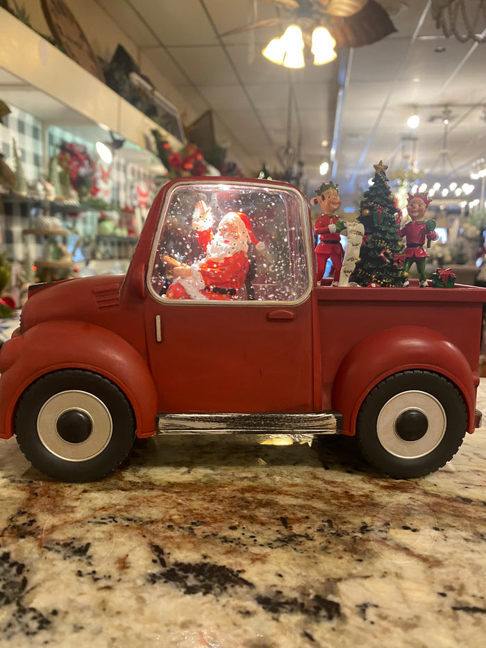 Red Farmhouse Truck LED Snow Globe with Santa Claus