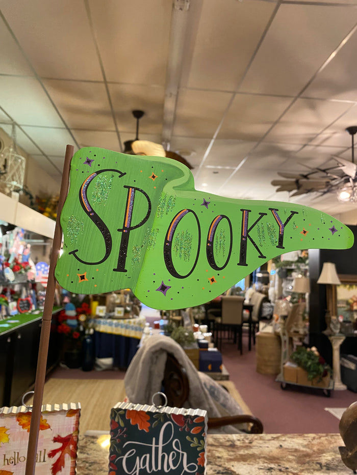 Boo & Spooky Metal Flags with Stakes Set of 2