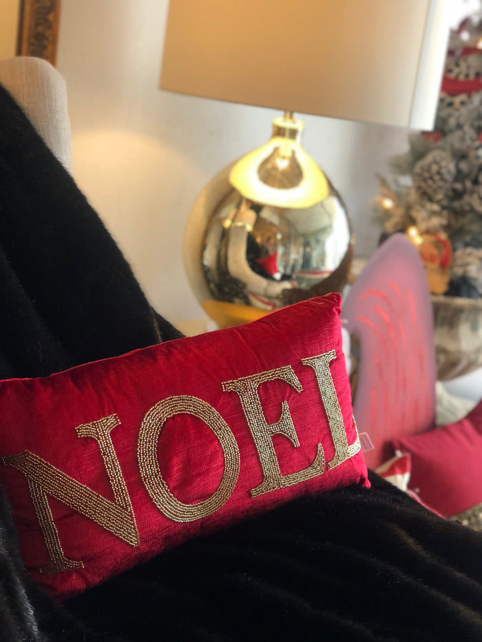 Red and Gold NOEL Velvet Christmas Pillow