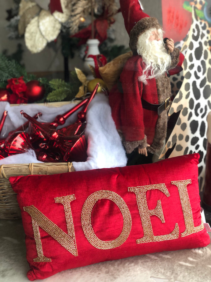 Red and Gold NOEL Velvet Christmas Pillow