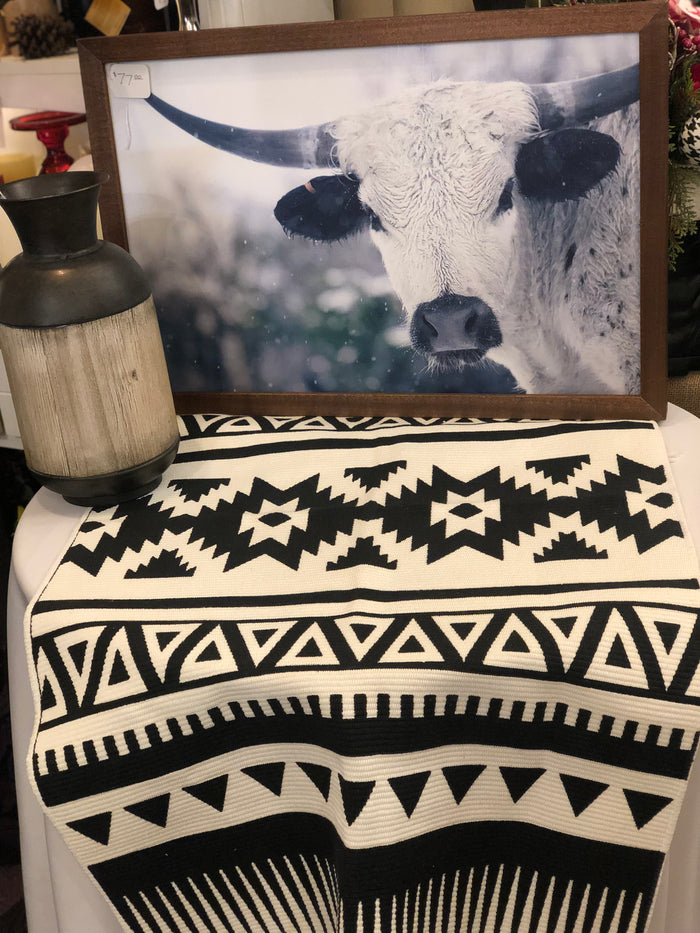 Black & Cream Aztec Boho Runner 2’x4.3’