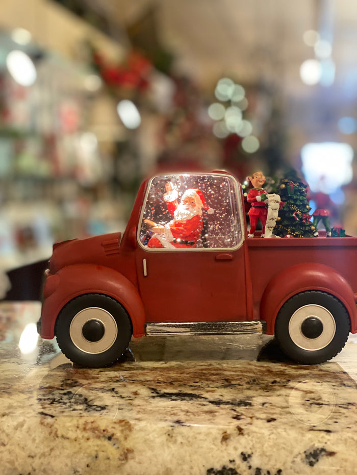 Red Farmhouse Truck LED Snow Globe with Santa Claus
