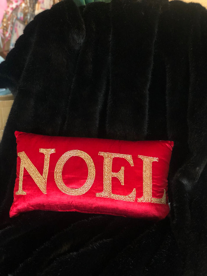 Red and Gold NOEL Velvet Christmas Pillow