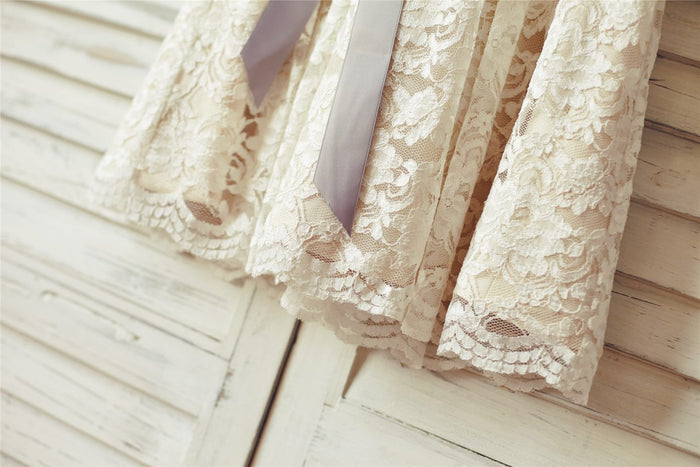 Ivory Lace Champagne lining Flower Girl Dress with silver