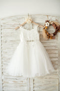 Ivory lace Tulle Spaghetti straps Wedding Flower Girl Dress