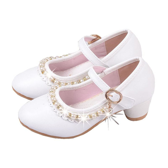 Ivory / Pink Leather Rhinestone Pearls Wedding Flower Girl