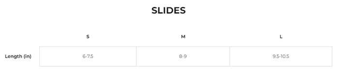 jolyn slides size chart