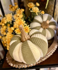 Khaki & Cream Knit Fall Vertical Stripe Pumpkin Decoration