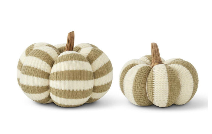 Khaki & Cream Knit Fall Vertical Stripe Pumpkin Decoration