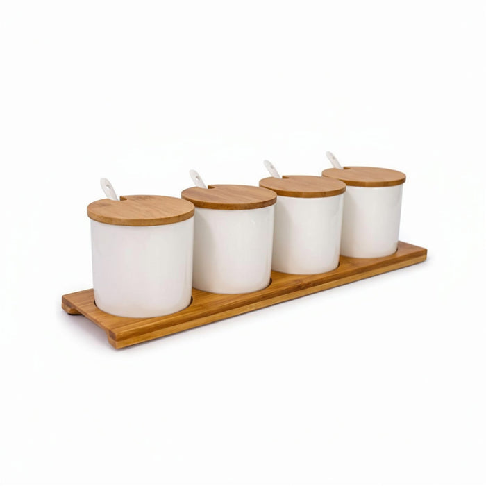 Labelled Spice Jar Set with Bamboo Lids and a Wood Stand