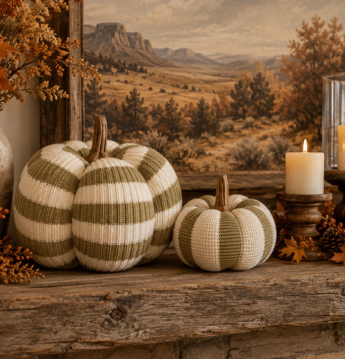 Large Khaki & Cream Knit Horizontal Stripe Pumpkin