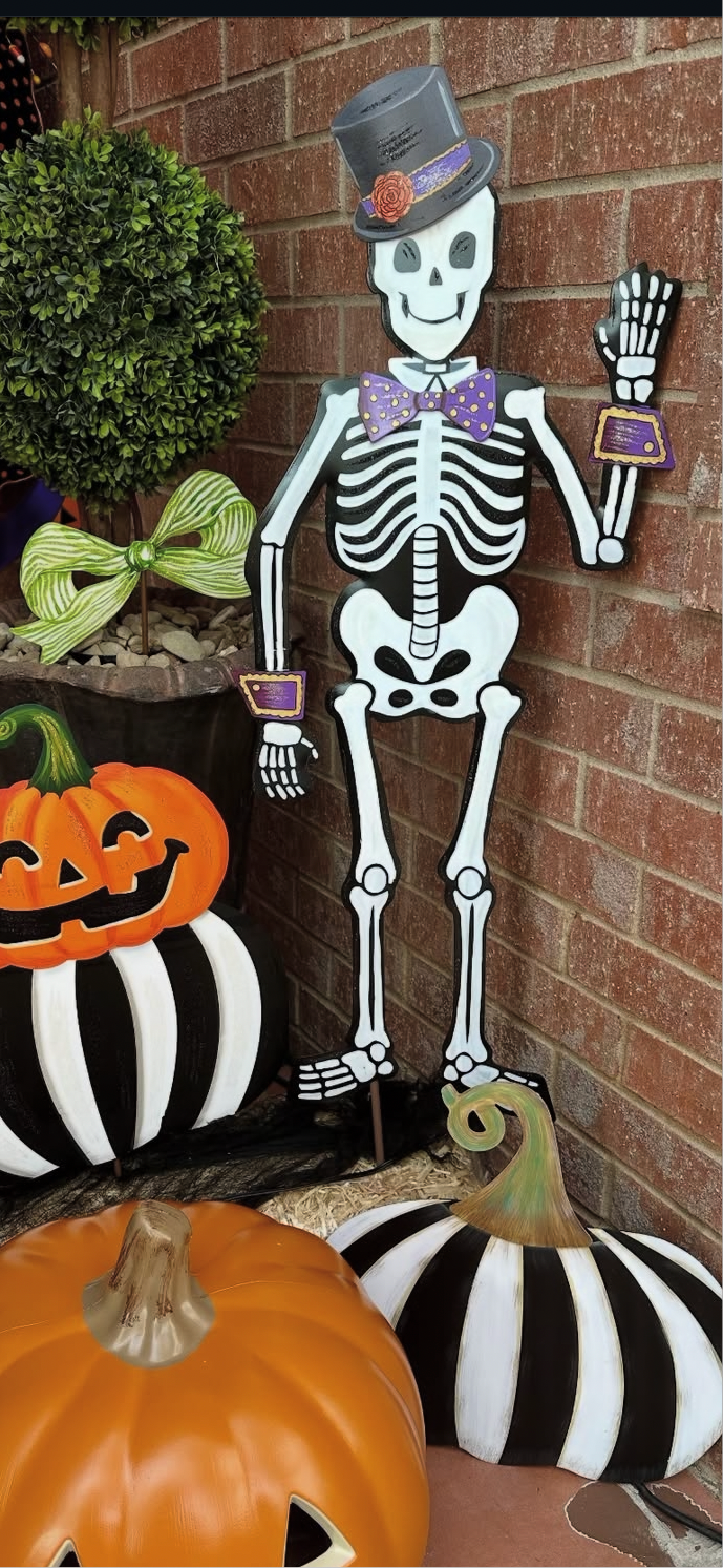 Large Tuxedo Skeleton Halloween Metal Outdoor Stake or Hang