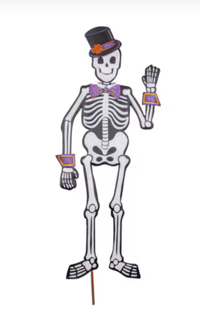 Large Tuxedo Skeleton Halloween Metal Outdoor Stake or Hang