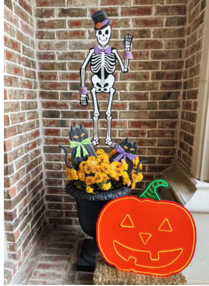 Large Tuxedo Skeleton Halloween Metal Outdoor Stake or Hang