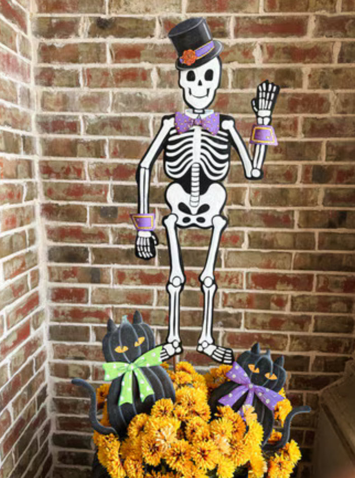 Large Tuxedo Skeleton Halloween Metal Outdoor Stake or Hang