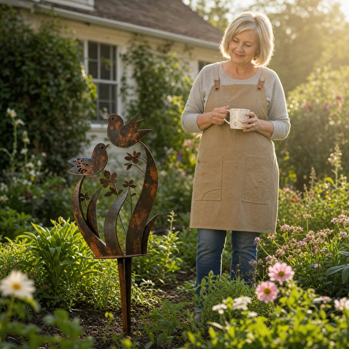 Lark & Iron – Rustic Bird & Wildflower Garden Stake